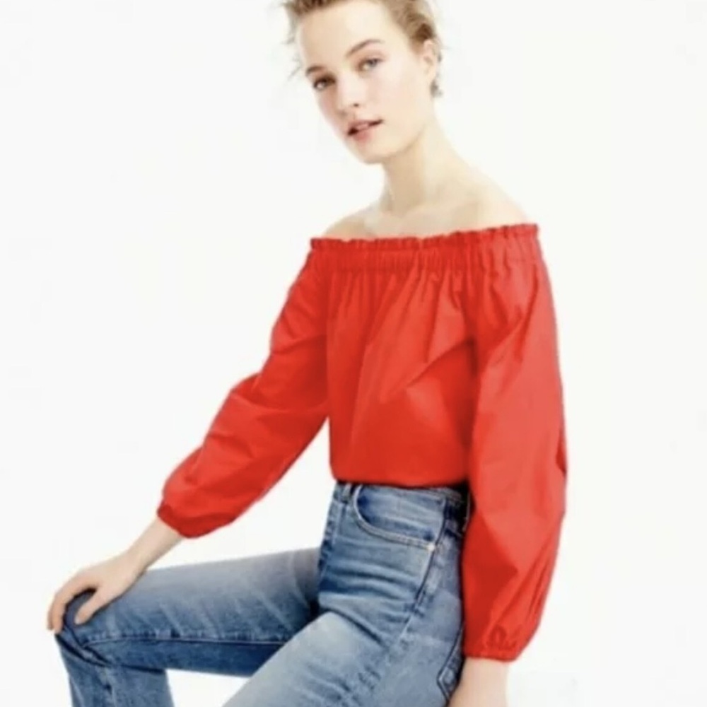 J. Crew Vibrant Red Off Shoulder Blouse